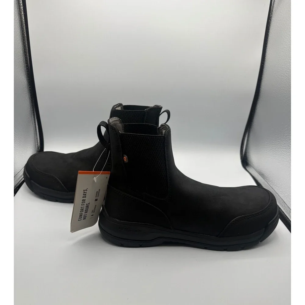 Bogs Womens Shale Leather CT Waterproof Work Boots Black Size 7